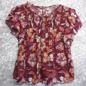 Old Navy Boho ruched top with wing sleeves floral print summer flowy top size L